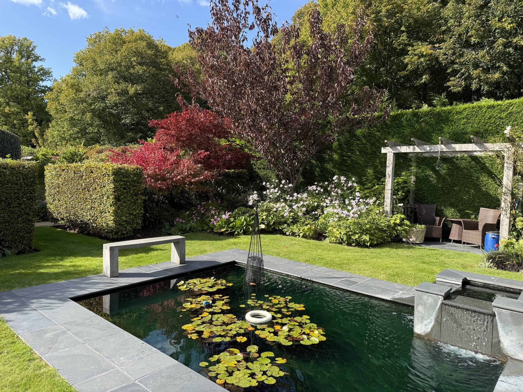 Formal garden with pond